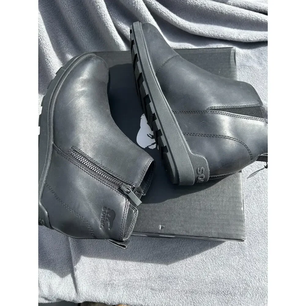 Sorel Evie II Chelsea Wedge Boots Womens 10.5 Black Leather Suede Waterproof NIB - Picture 7 of 9